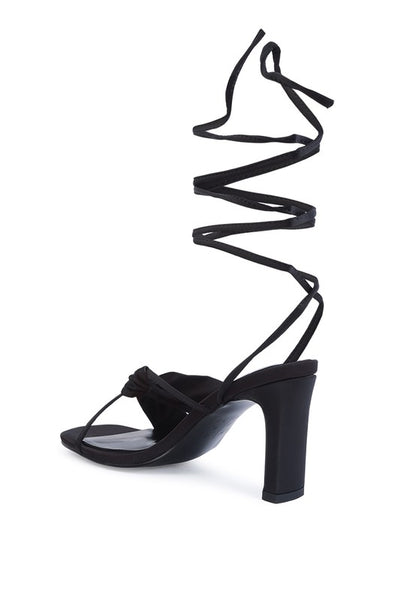 CHASM RUCHED SATIN TIE UP BLOCK HEELED SANDALS - Tigbul's Variety Fashion Shop