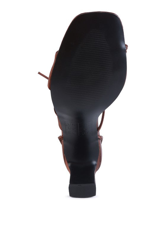 CHASM RUCHED SATIN TIE UP BLOCK HEELED SANDALS - Tigbul's Variety Fashion Shop