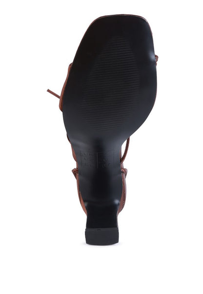 CHASM RUCHED SATIN TIE UP BLOCK HEELED SANDALS - Tigbul's Variety Fashion Shop