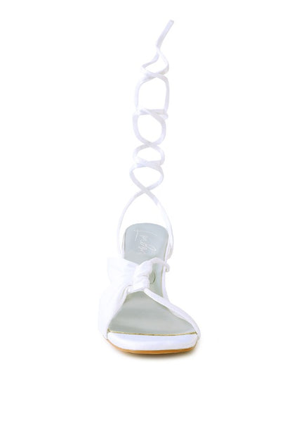 CHASM RUCHED SATIN TIE UP BLOCK HEELED SANDALS - Tigbul's Variety Fashion Shop