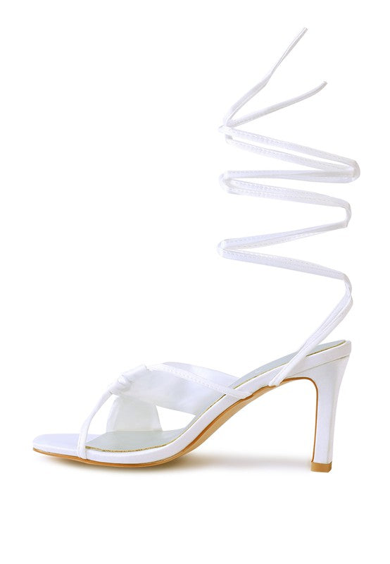 CHASM RUCHED SATIN TIE UP BLOCK HEELED SANDALS - Tigbul's Variety Fashion Shop