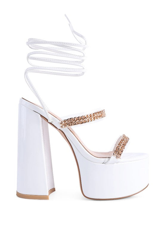 Indulgence Metal Chain Lace up Leg Platform Sandals - Tigbul's Variety Fashion Shop