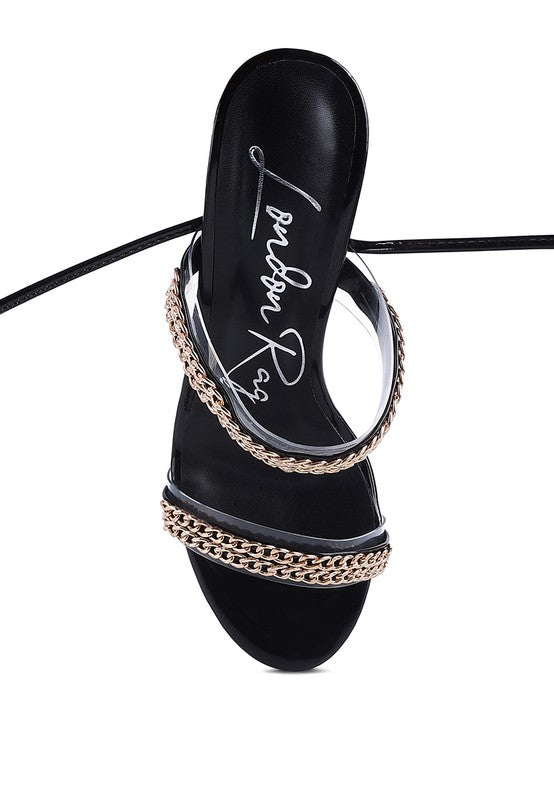 Indulgence Metal Chain Lace up Leg Platform Sandals - Tigbul's Variety Fashion Shop