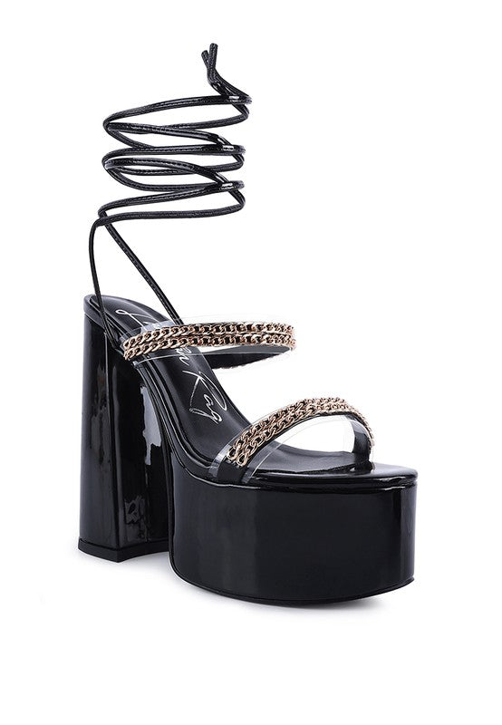 Indulgence Metal Chain Lace up Leg Platform Sandals - Tigbul's Variety Fashion Shop