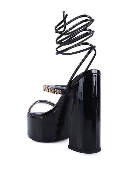 Indulgence Metal Chain Lace up Leg Platform Sandals - Tigbul's Variety Fashion Shop