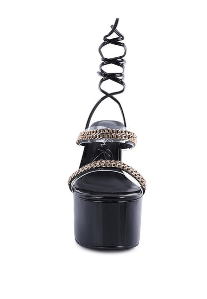 Indulgence Metal Chain Lace up Leg Platform Sandals - Tigbul's Variety Fashion Shop