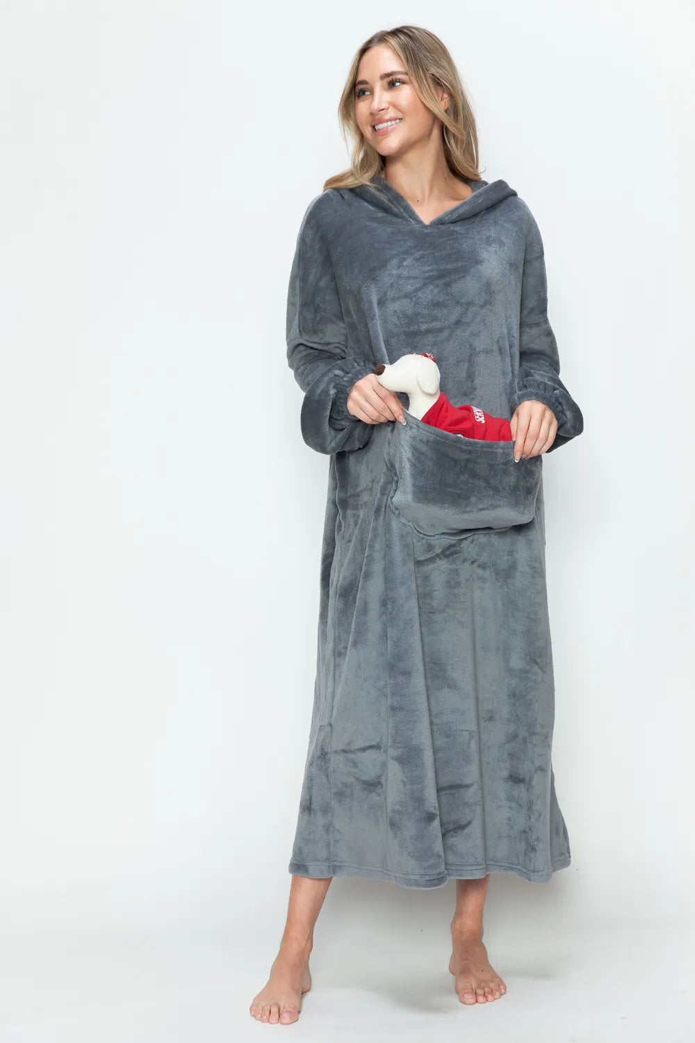 Pocketed Hooded Midi Lounge Dress - Tigbul's Variety Fashion Shop