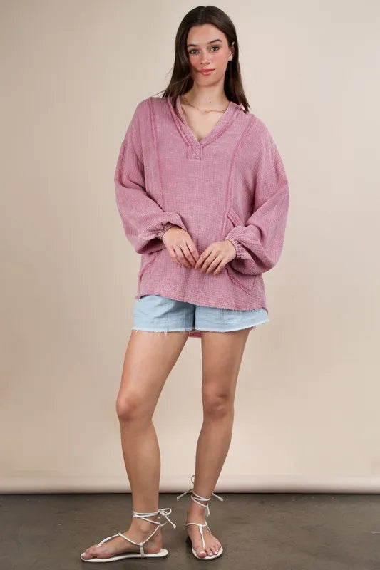 Mauve Plus Size Washed Cotton Gauze Oversized Top - Tigbul's Variety Fashion Shop
