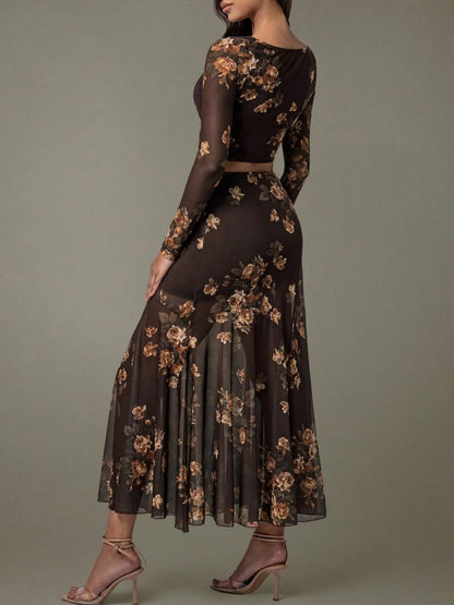Floral Square Neck Top and Skirt Set - Tigbul's Variety Fashion Shop