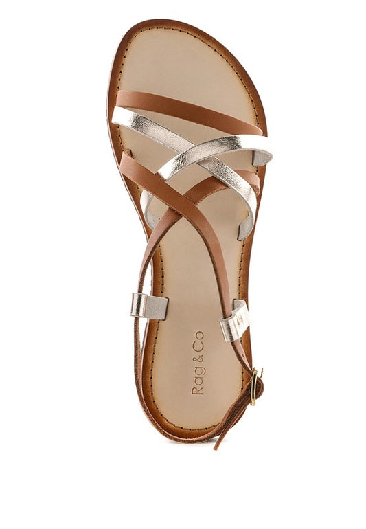 Strappy Flat Leather Sandals - Tigbul's Variety Fashion Shop