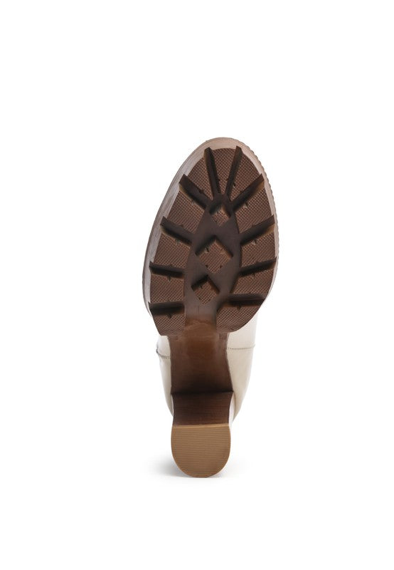 MISTRESS HIGH BLOCK HEELED CHUNKY LEATHER BOOT - Tigbul's Variety Fashion Shop