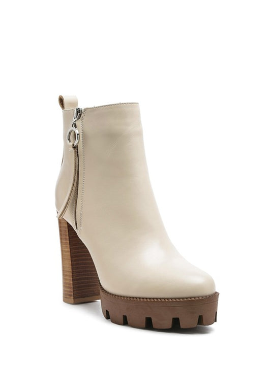 MISTRESS HIGH BLOCK HEELED CHUNKY LEATHER BOOT - Tigbul's Variety Fashion Shop