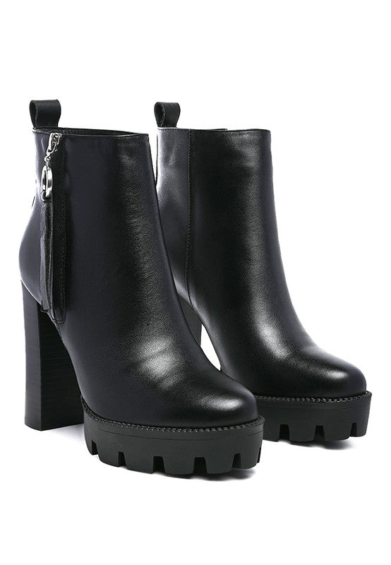 MISTRESS HIGH BLOCK HEELED CHUNKY LEATHER BOOT - Tigbul's Variety Fashion Shop