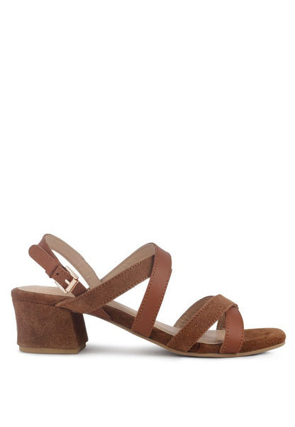 Rag & Co ASTRID Tan Mid Heel Suede Leather Sandals - Tigbuls Variety Fashion