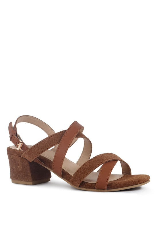 Rag & Co ASTRID Tan Mid Heel Suede Leather Sandals - Tigbuls Variety Fashion