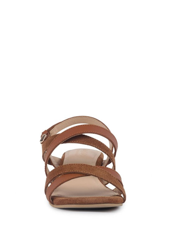 Rag & Co ASTRID Tan Mid Heel Suede Leather Sandals - Tigbuls Variety Fashion