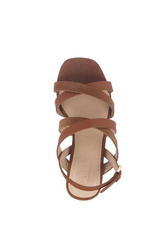 Rag & Co ASTRID Tan Mid Heel Suede Leather Sandals - Tigbuls Variety Fashion