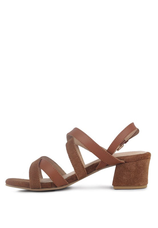 Rag & Co ASTRID Tan Mid Heel Suede Leather Sandals - Tigbuls Variety Fashion