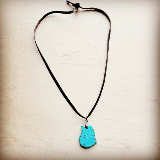 Turquoise Slab Pendant on Leather Cord Necklace | Tigbuls