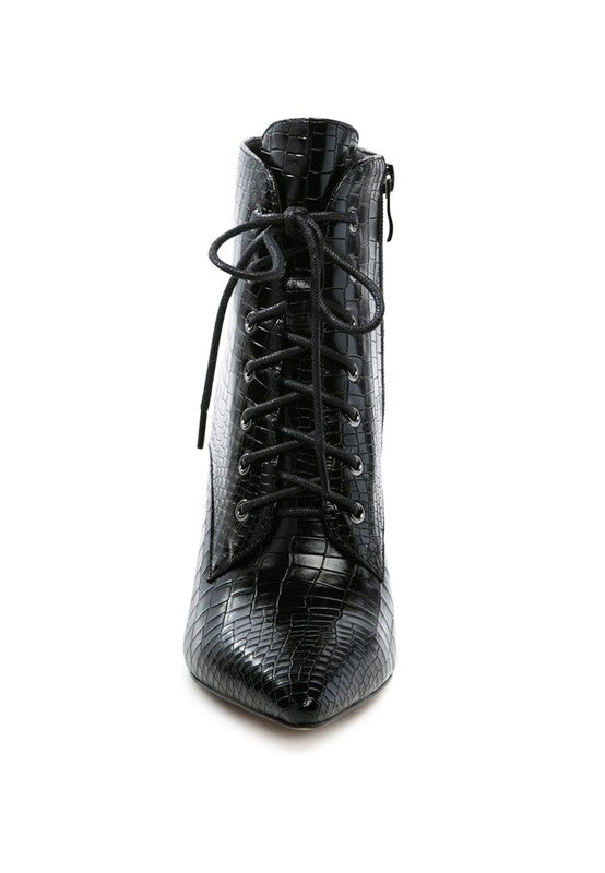 ESCALA CROC LACE-UP STILETTO BOOT - Tigbul's Variety Fashion Shop