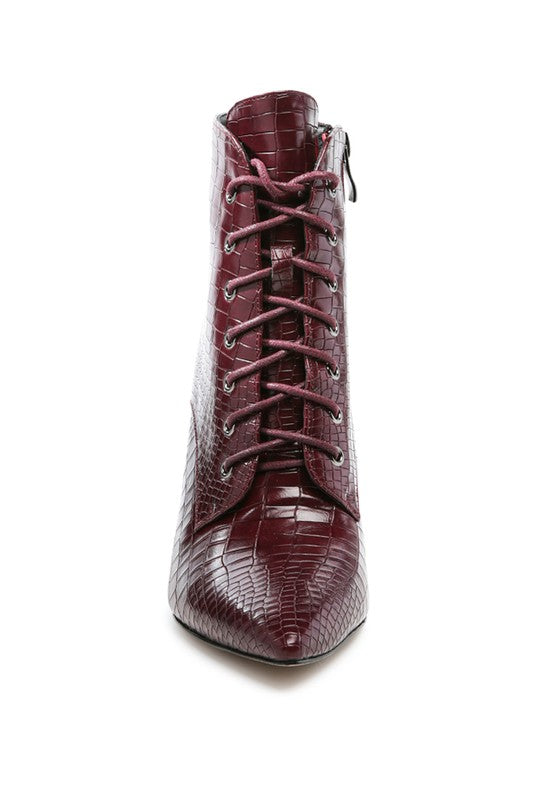 ESCALA CROC LACE-UP STILETTO BOOT - Tigbul's Variety Fashion Shop