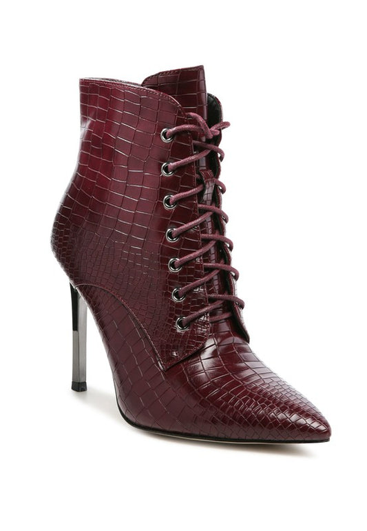 ESCALA CROC LACE-UP STILETTO BOOT - Tigbul's Variety Fashion Shop