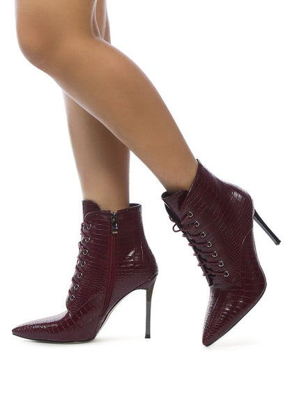 ESCALA CROC LACE-UP STILETTO BOOT - Tigbul's Variety Fashion Shop