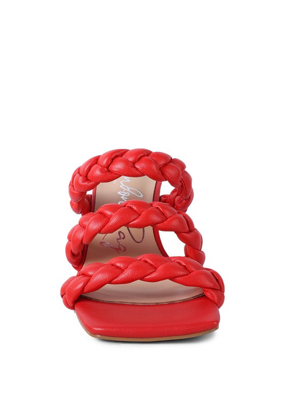 HIGH BAE braided sandals, red, front view with chunky woven straps