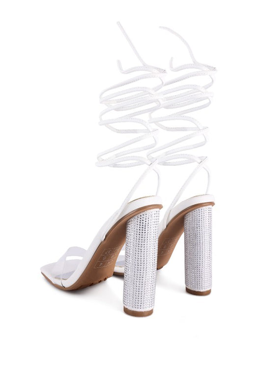 SCANSTA LACE UP DIAMANTE HIGH HEEL SANDAL - Tigbul's Variety Fashion Shop