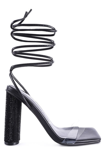 Lace Up Leg Diamante 4.7" High Heel Sandals - Tigbul's Variety Fashion Shop