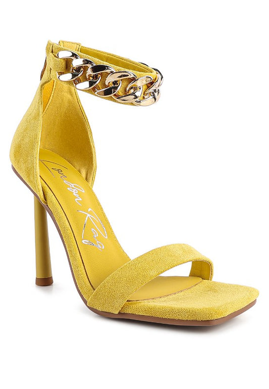 LAST SIP HEELED FAUX SUEDE CHAIN STRAP SANDAL - Tigbul's Variety Fashion Shop