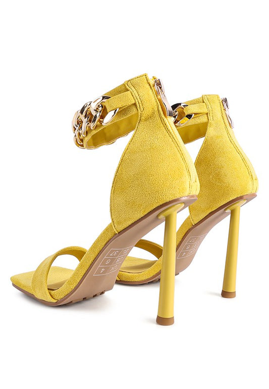 LAST SIP HEELED FAUX SUEDE CHAIN STRAP SANDAL - Tigbul's Variety Fashion Shop