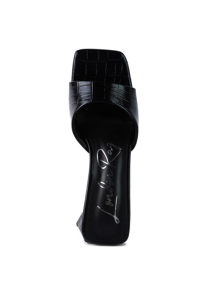 TRINITY TRIANGLE BLOCK HEELED CROC SANDALS - Tigbul's Variety Fashion Shop