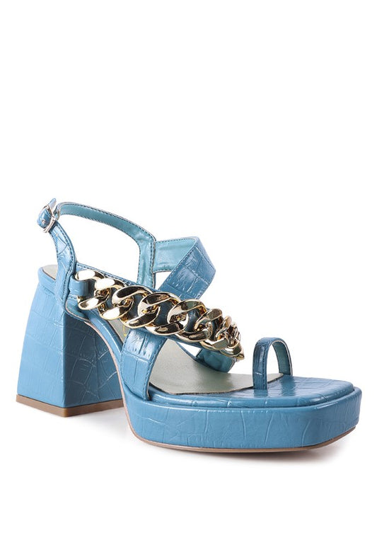 Frecklin Metal Chain Strap Croc Block Sandals - Tigbul's Variety Fashion Shop