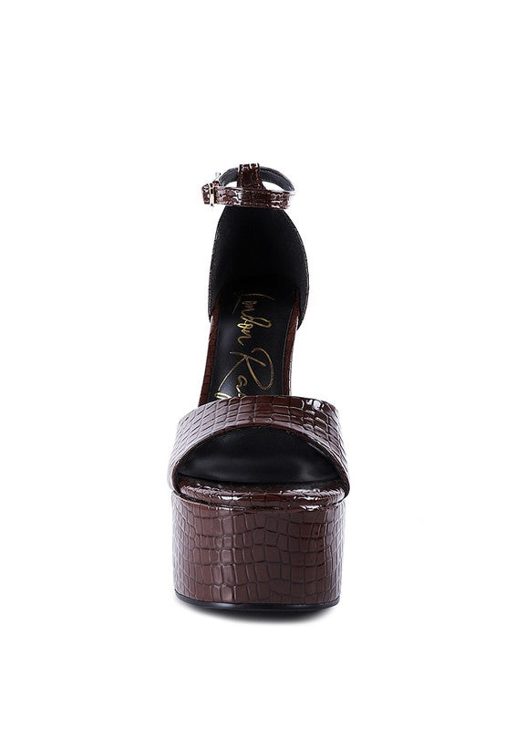 Faux Patent Croc Ultra High Platform Sandals - Tigbul's Variety Fashion Shop