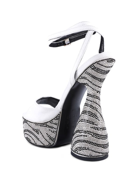 Size 7 White Backstage Ultra High Platform Diamante Sandals - Tigbul's Variety Fashion Shop