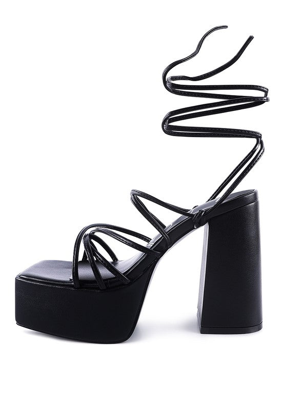 Anvil Metallic Block Heel Lace Up Leg Platform Sandals - Tigbul's Variety Fashion Shop