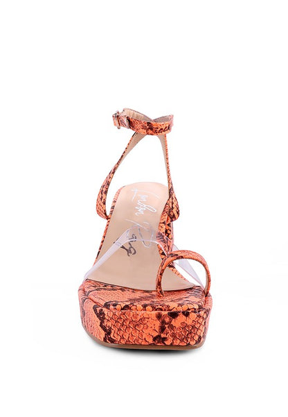 SUCH FLIRT SNAKE PATTERN BLOCK HEELED SANDALS - Tigbul's Variety Fashion Shop