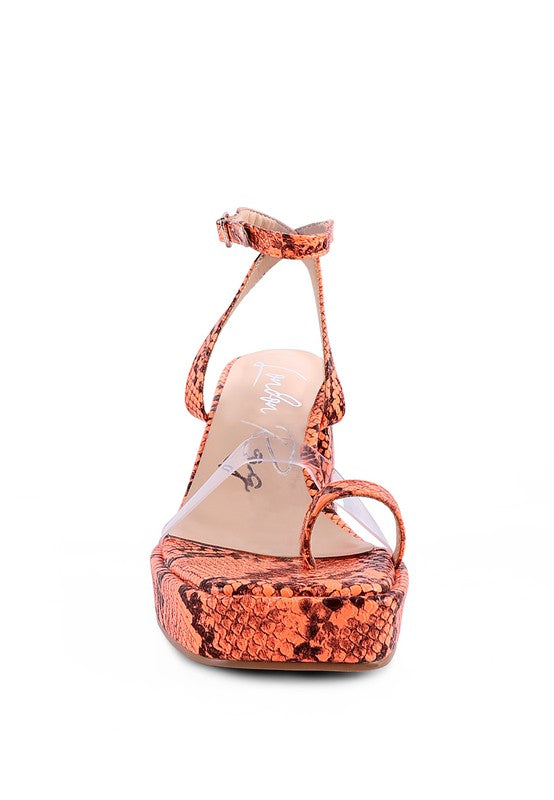 SUCH FLIRT SNAKE PATTERN BLOCK HEELED SANDALS - Tigbuls Variety Fashion