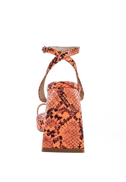 SUCH FLIRT SNAKE PATTERN BLOCK HEELED SANDALS - Tigbul's Variety Fashion Shop