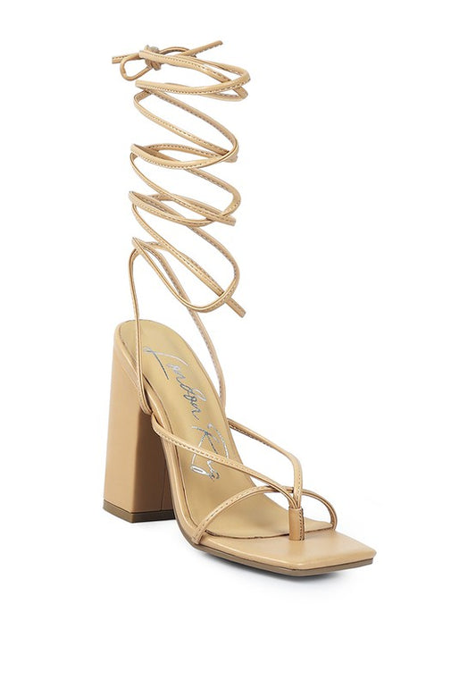 Piri Toe Ring Tie Up Block Heel Sandals - Tigbul's Variety Fashion Shop