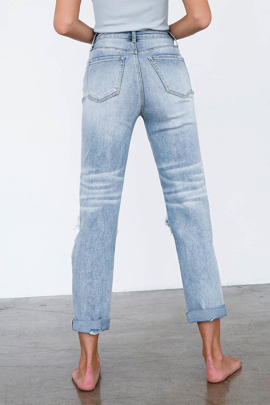 High Waist Destroyed Girlfriend Jeans - Tigbul's Variety Fashion Shop