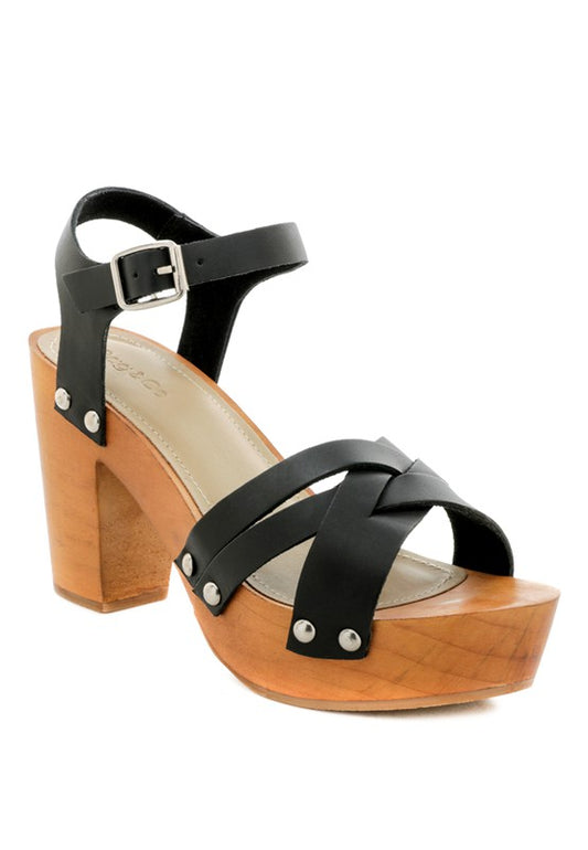 Rag & Co Velma Ankle Strap Sandal Leather & Wood