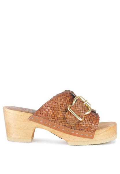 BRAIDED LEATHER BUCKLED SLIDE CLOGS - Tigbul's Variety Fashion Shop