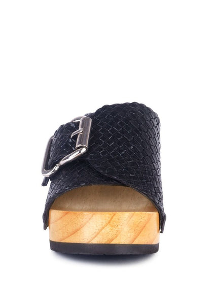 BRAIDED LEATHER BUCKLED SLIDE CLOGS - Tigbul's Variety Fashion Shop