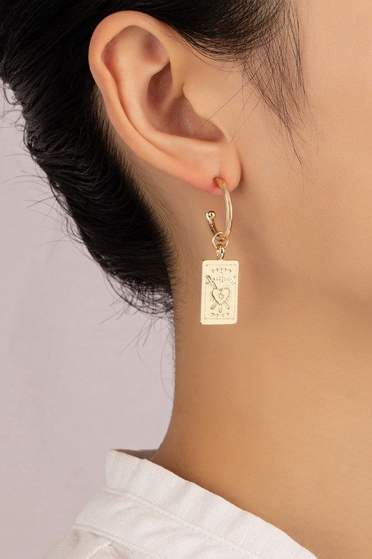Rectangle drop earrings with etched heart - Tigbul's Variety Fashion Shop