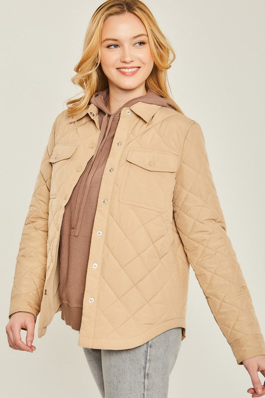 Woven Solid Bust Pocket Shacket - Tigbul's Variety Fashion Shop