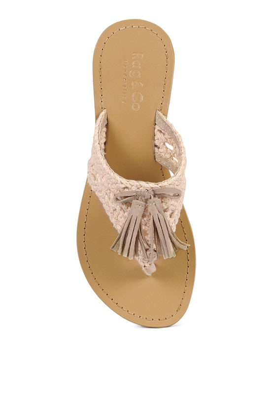 BEECH HANDWOVEN NATURAL SUEDE TASSEL THONG FLATS - Tigbuls Variety Fashion