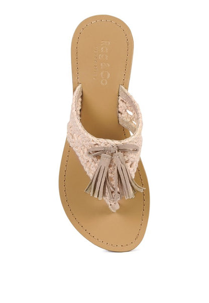 BEECH HANDWOVEN NATURAL SUEDE TASSEL THONG FLATS - Tigbuls Variety Fashion