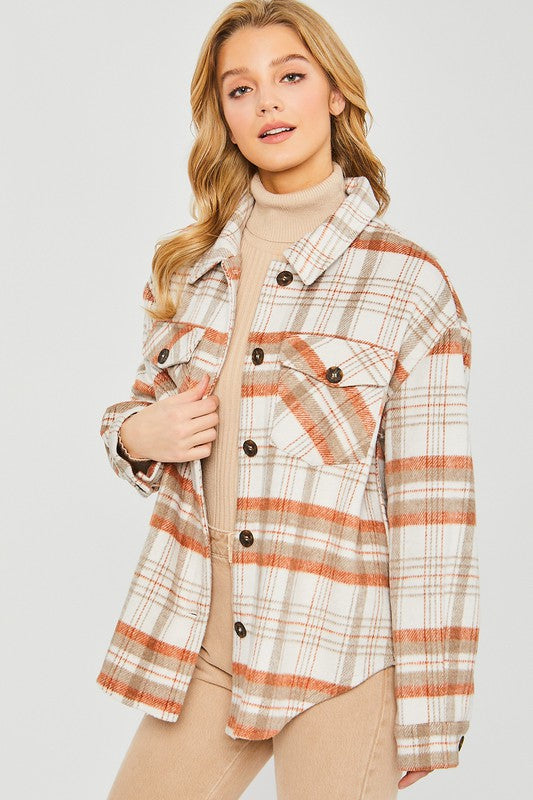 Women's Plaid Bust Pockets Shacket - Tigbuls Variety Fashion